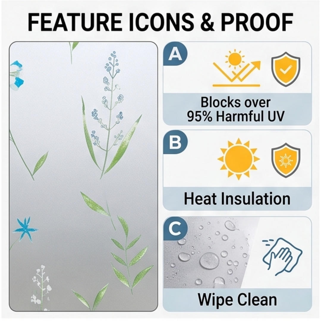 Self‑Adhesive Blue Wildflower  - огляд і ціна Window Insulation Film